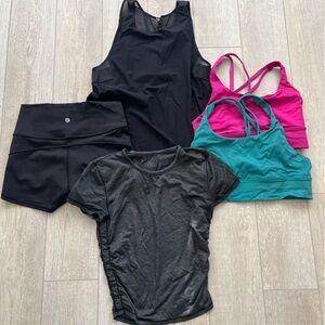 LULULEMON SIZE 6 BUNDLE - 2 bras, 1 tank, 1 tee and 1 shorts